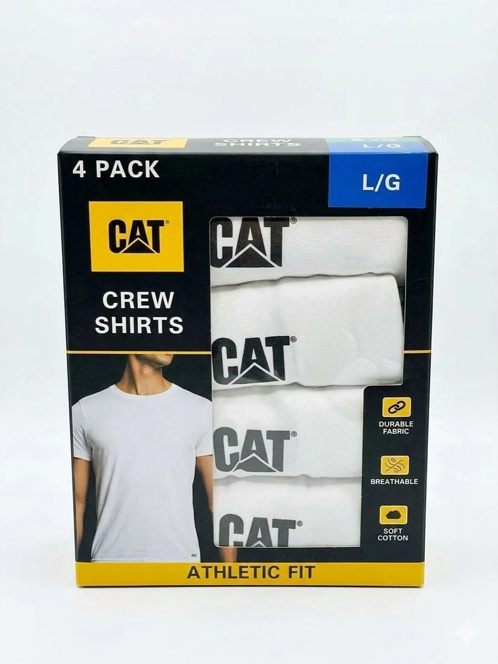 Caterpillar CAT 4 Pack White Crew Shirts Mens Size Large NWT Y2K Streetwear